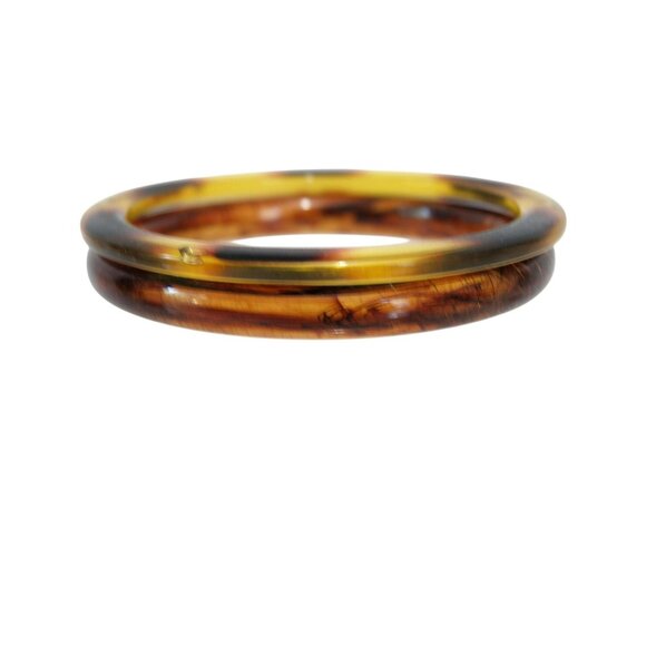 Two Vintage Bangle Bracelets Faux Tortoise Shell Translucent Lucite - Picture 5 of 16